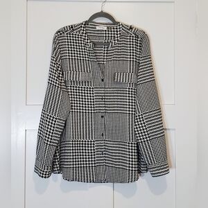 Calvin Klein Houndstooth Button Up Down Blouse Long Sleeve XL Office Career Wear